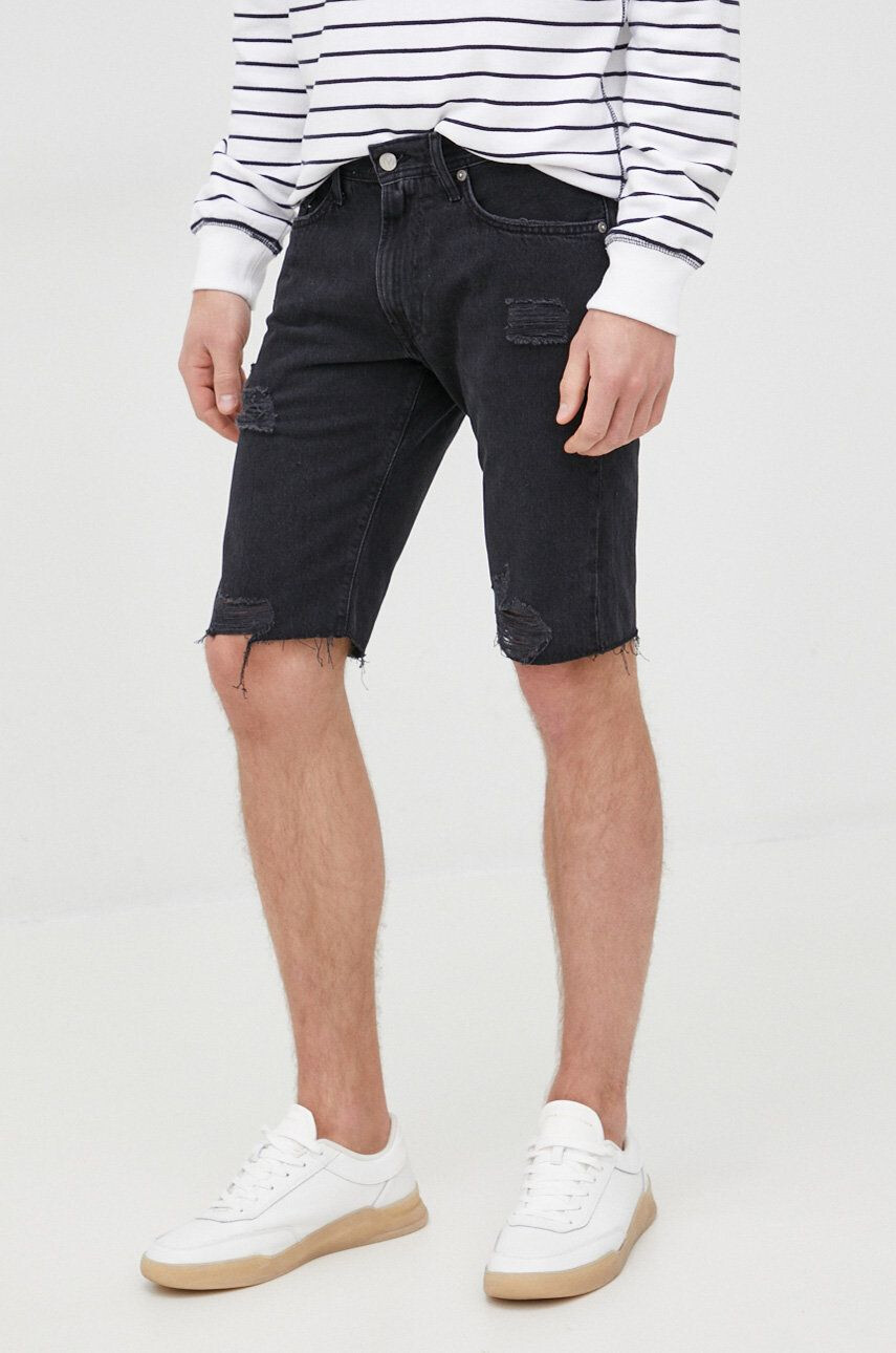 Pepe Jeans pantaloni scurti jeans Stanley Short Destroy barbati culoarea negru - Pled.ro