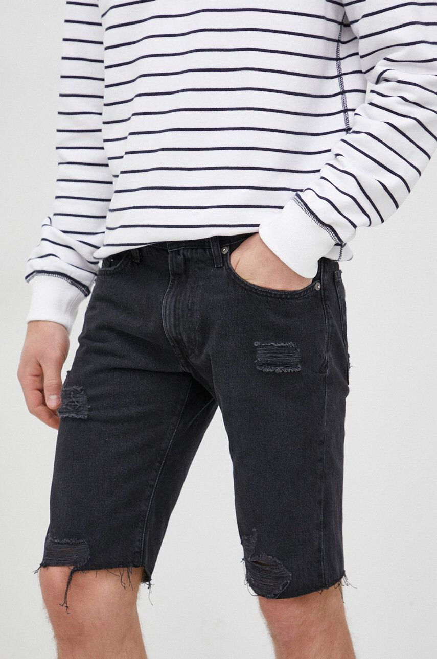 Pepe Jeans pantaloni scurti jeans Stanley Short Destroy barbati culoarea negru - Pled.ro