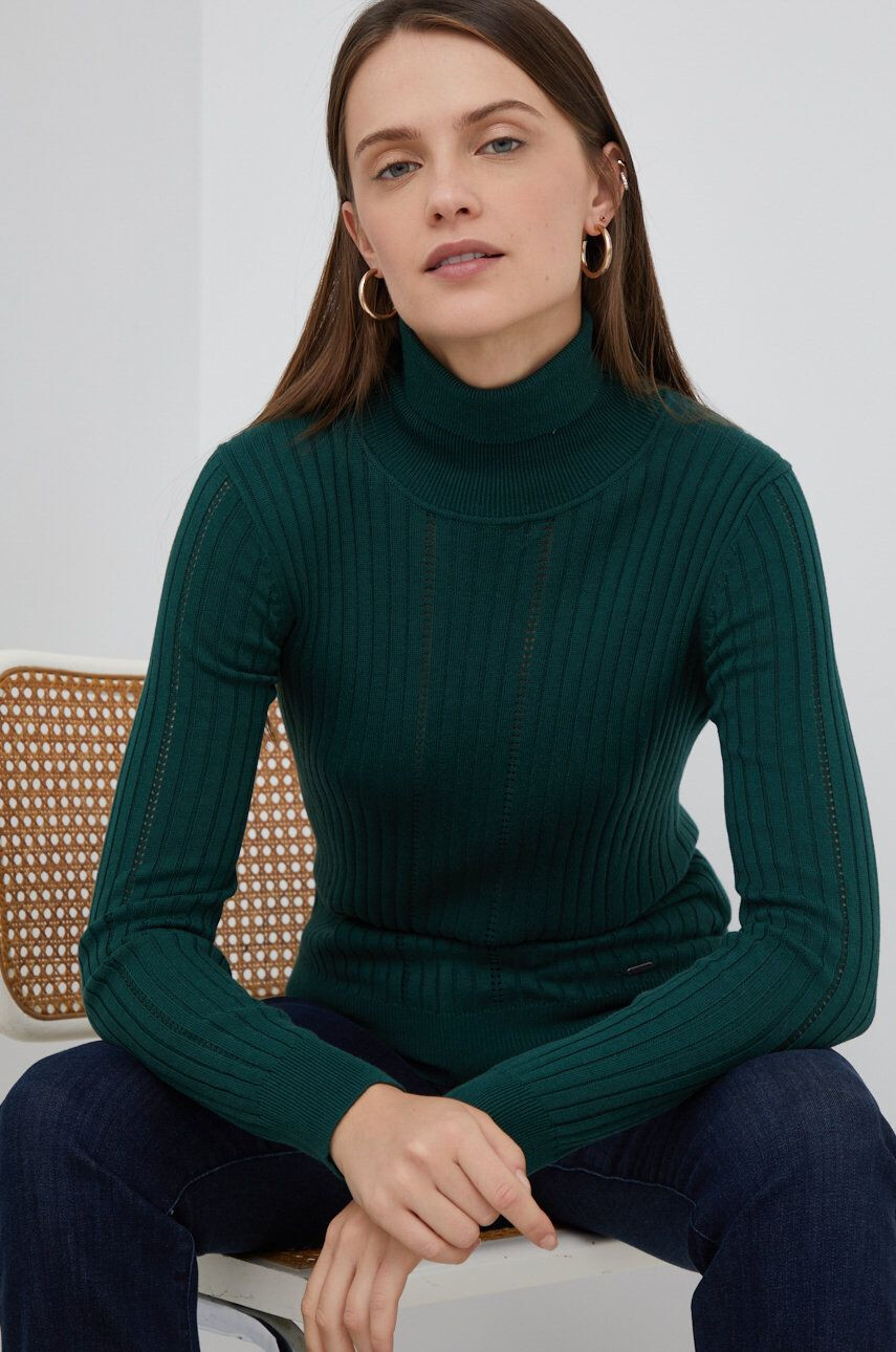 Pepe Jeans pulover femei culoarea verde light cu turtleneck - Pled.ro