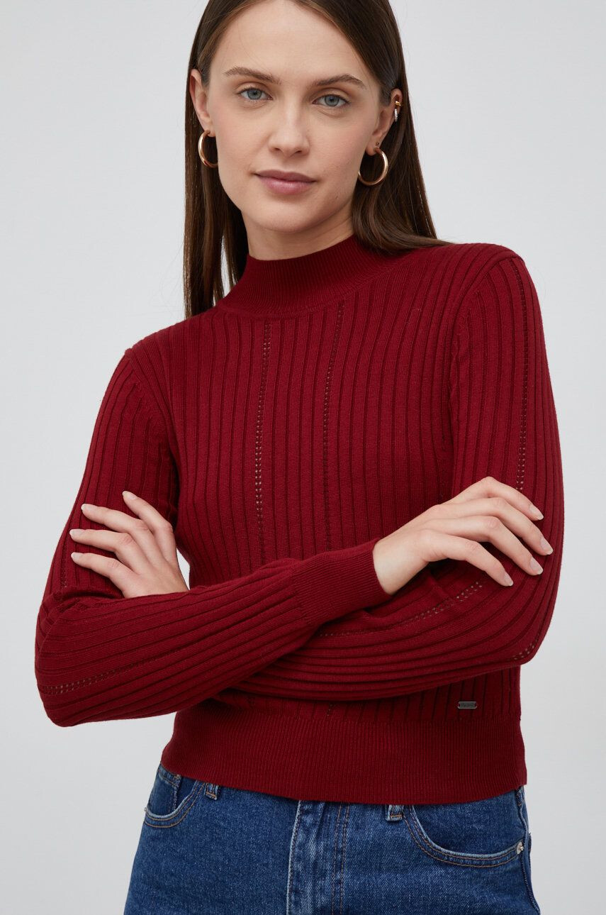 Pepe Jeans pulover femei culoarea bordo light cu turtleneck - Pled.ro