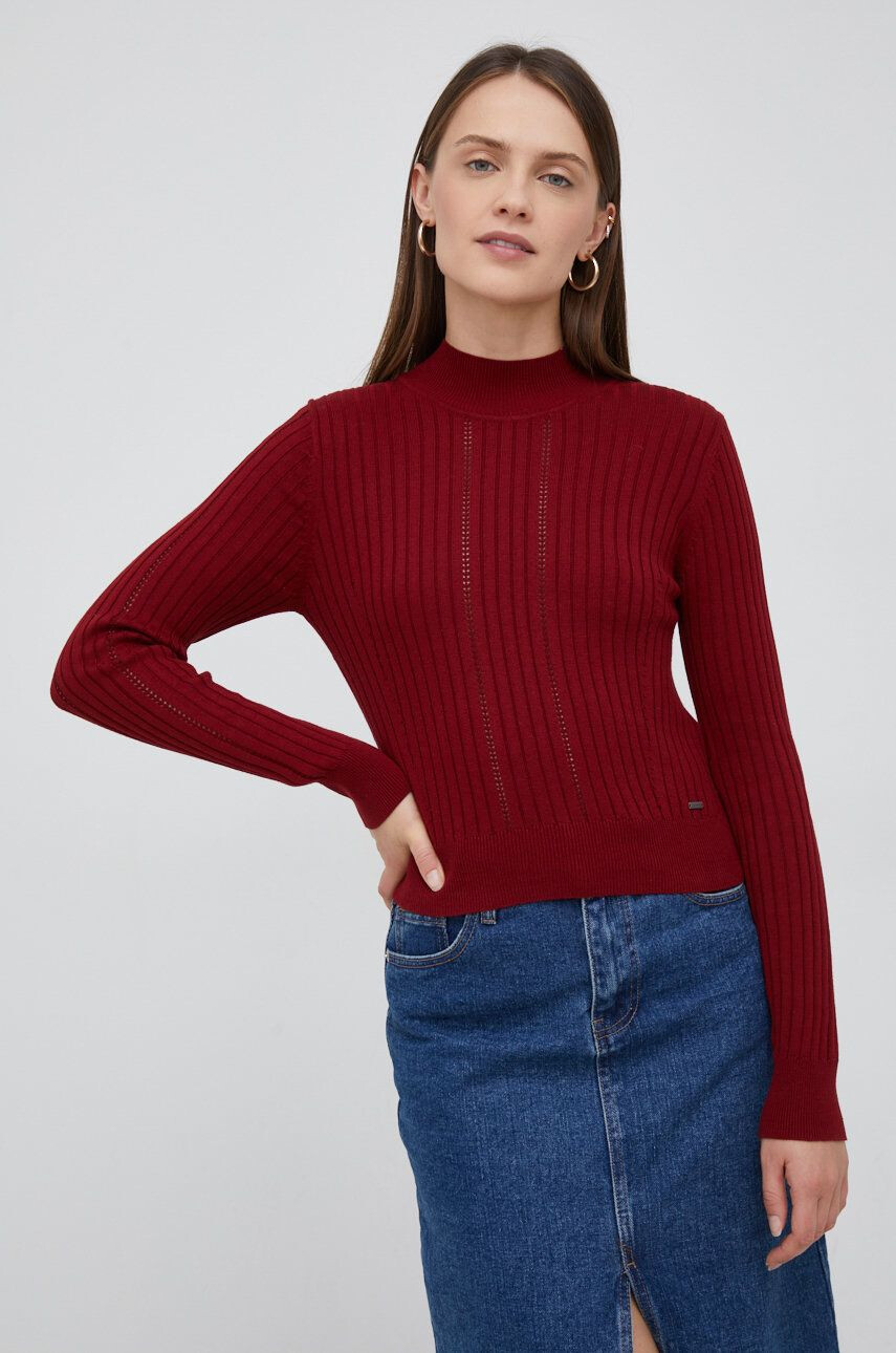 Pepe Jeans pulover femei culoarea bordo light cu turtleneck - Pled.ro