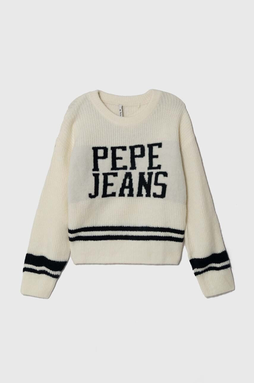 Pepe Jeans pulover pentru copii din amestec de lana culoarea bej călduros - Pled.ro