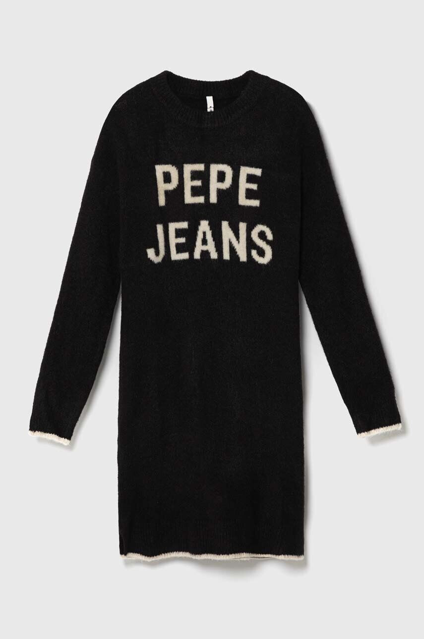 Pepe Jeans rochie din amestec de lână pentru copii culoarea negru mini oversize - Pled.ro