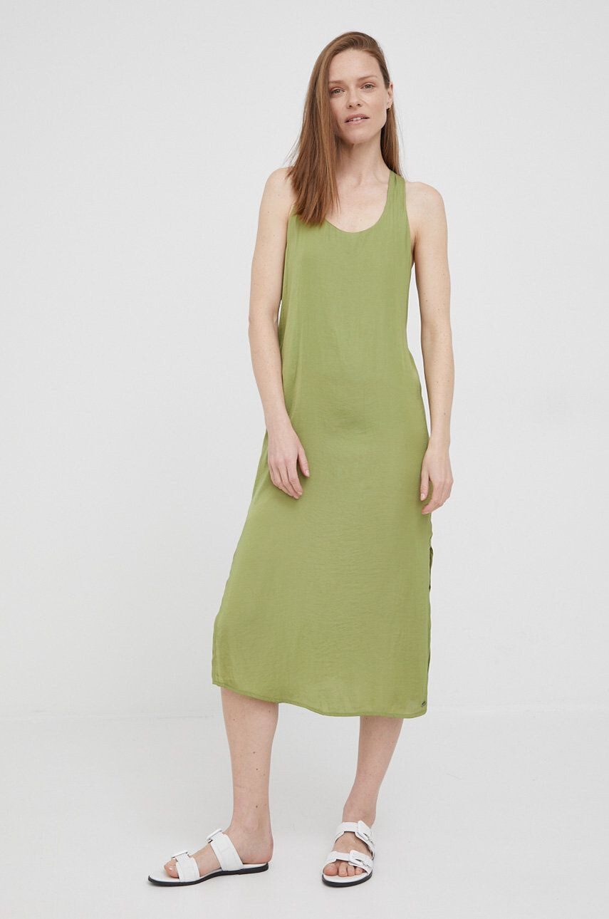 Pepe Jeans rochie Peyton culoarea verde midi drept - Pled.ro