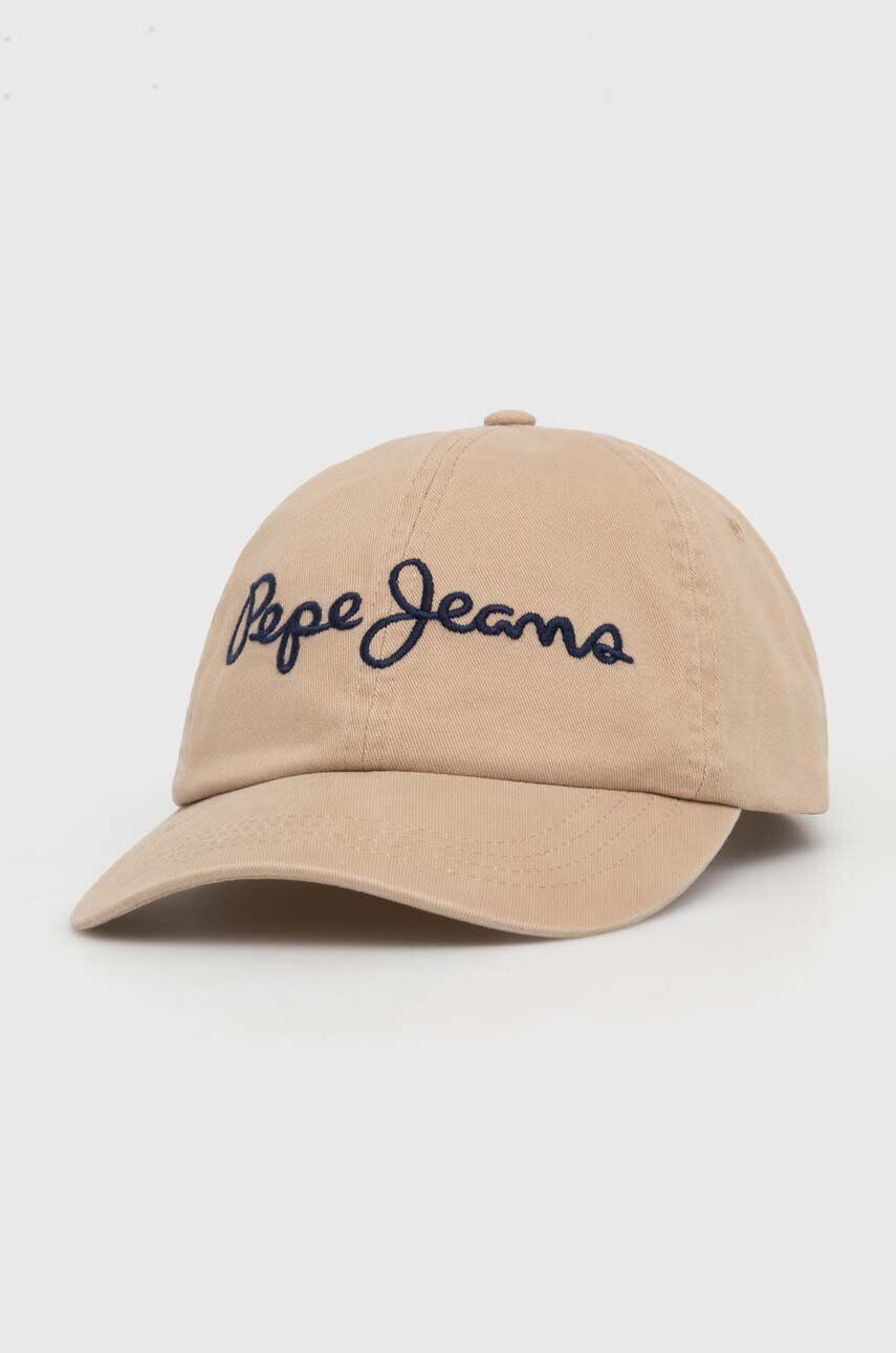 Pepe Jeans șapcă de baseball din bumbac Gilbert culoarea bej cu imprimeu - Pled.ro