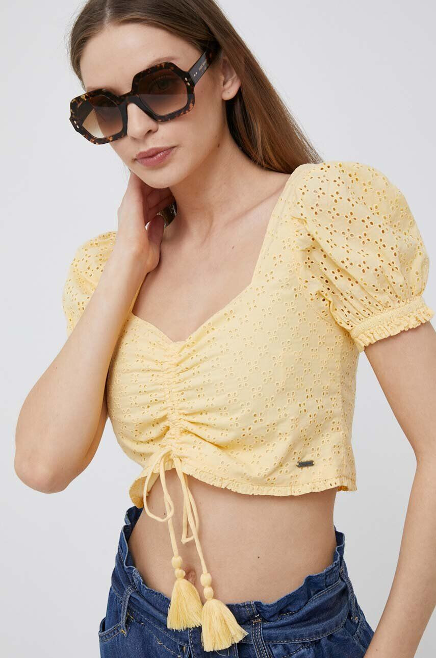 Pepe Jeans top din bumbac culoarea galben - Pled.ro