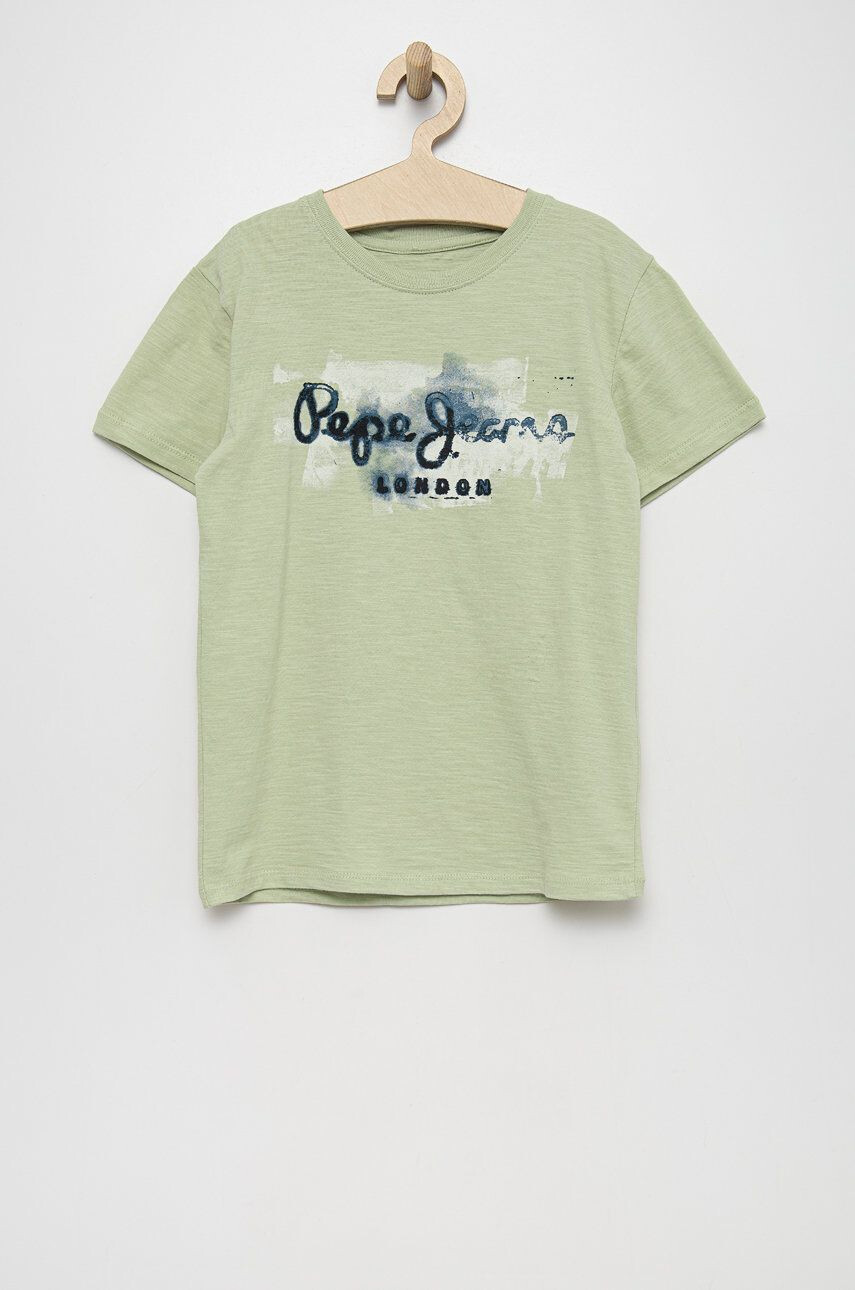 Pepe Jeans tricou de bumbac pentru copii culoarea verde cu imprimeu - Pled.ro