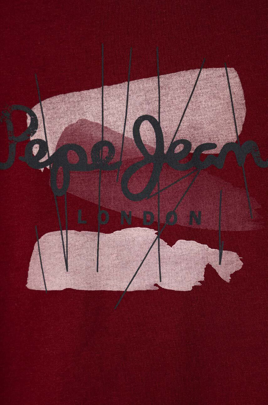 Pepe Jeans tricou de bumbac pentru copii culoarea bordo cu imprimeu - Pled.ro