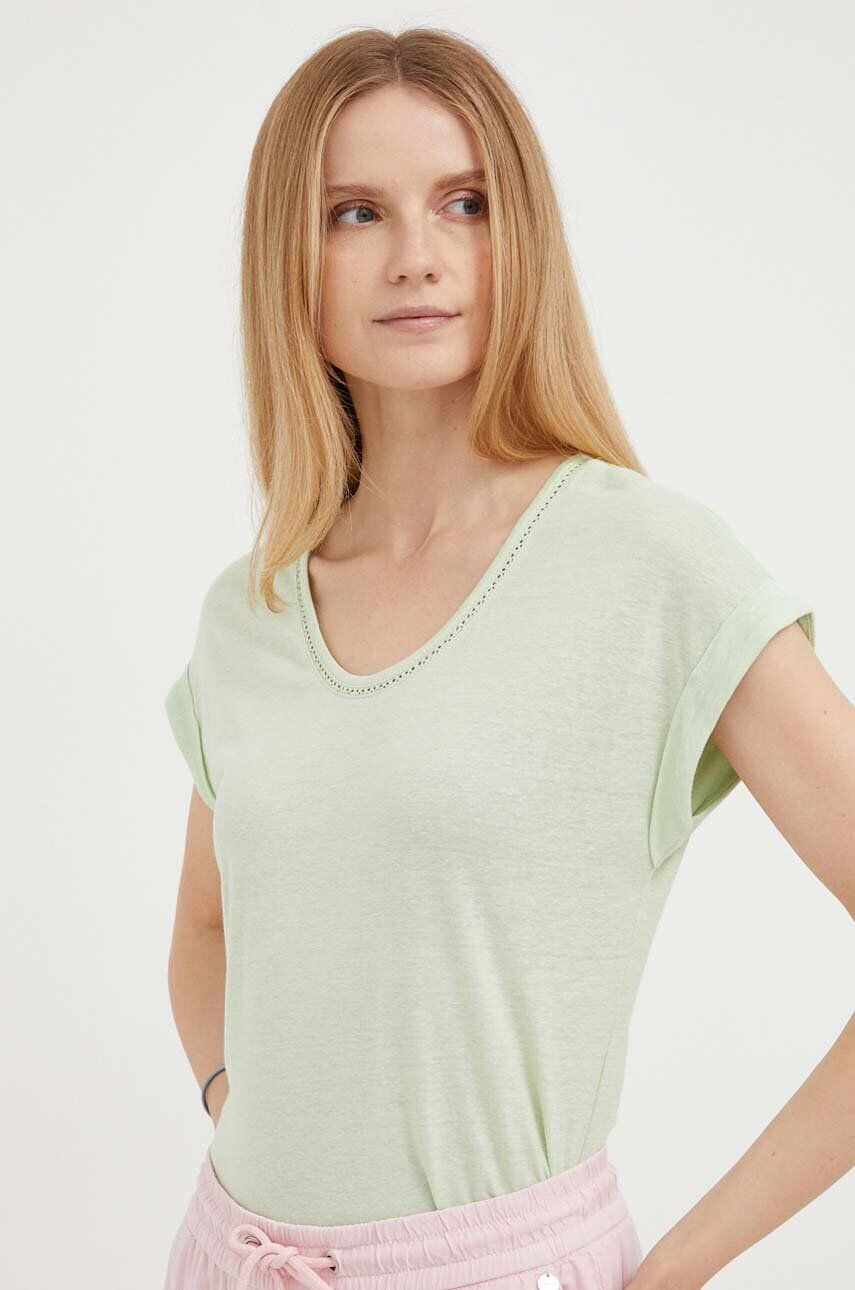 Pepe Jeans tricou din amestec de in culoarea verde - Pled.ro