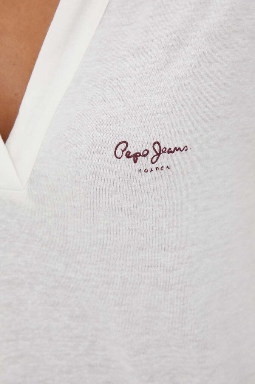 Pepe Jeans tricou din amestec de in culoarea bej - Pled.ro