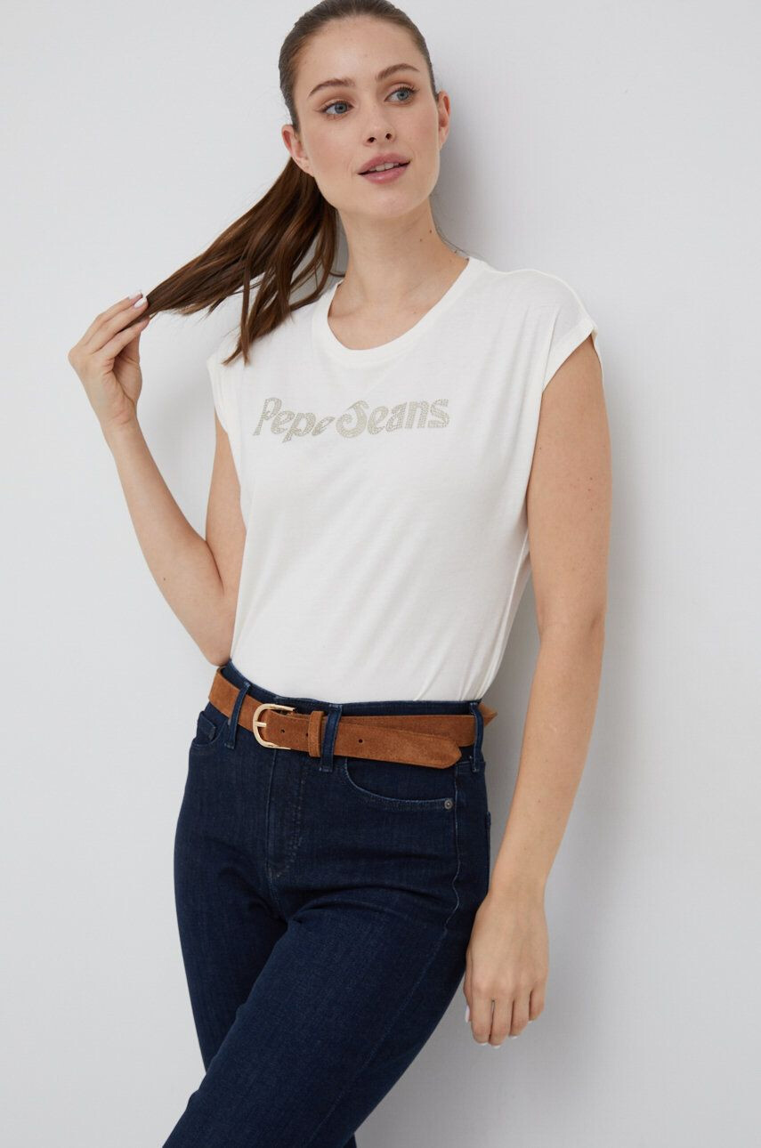 Pepe Jeans tricou din bumbac culoarea bej - Pled.ro