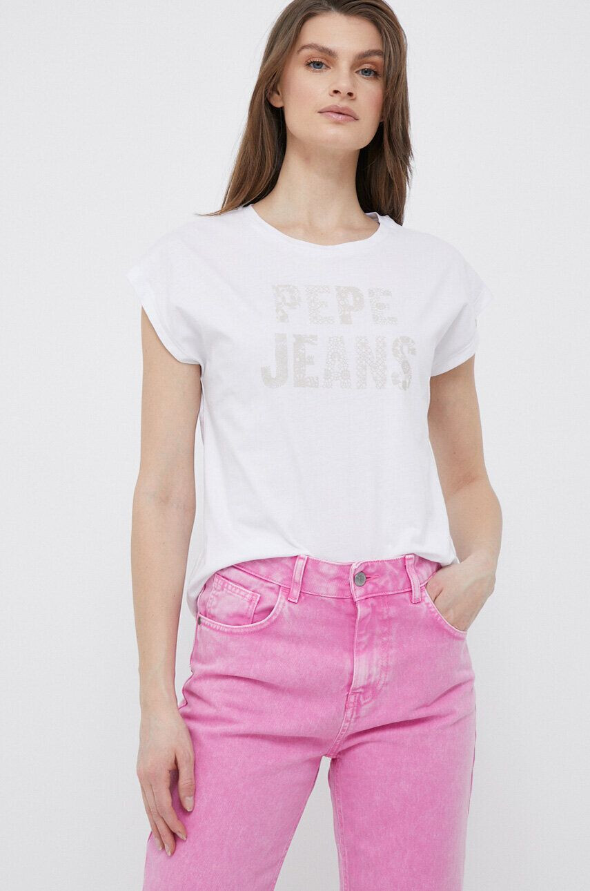 Pepe Jeans tricou din bumbac culoarea alb - Pled.ro