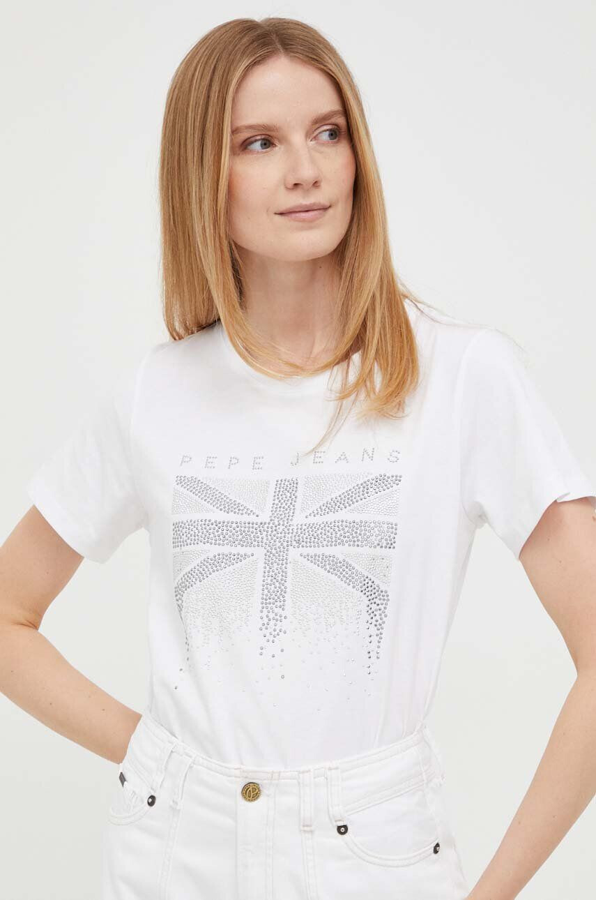 Pepe Jeans tricou din bumbac culoarea alb - Pled.ro