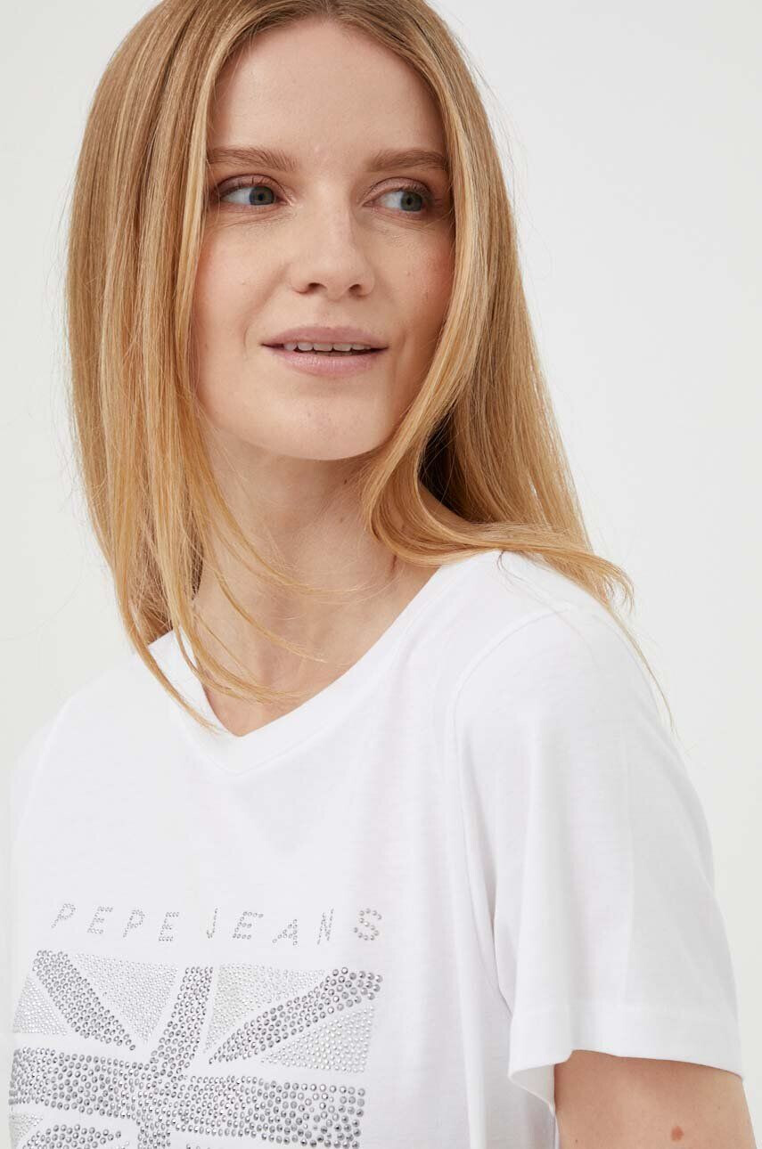 Pepe Jeans tricou din bumbac culoarea alb - Pled.ro