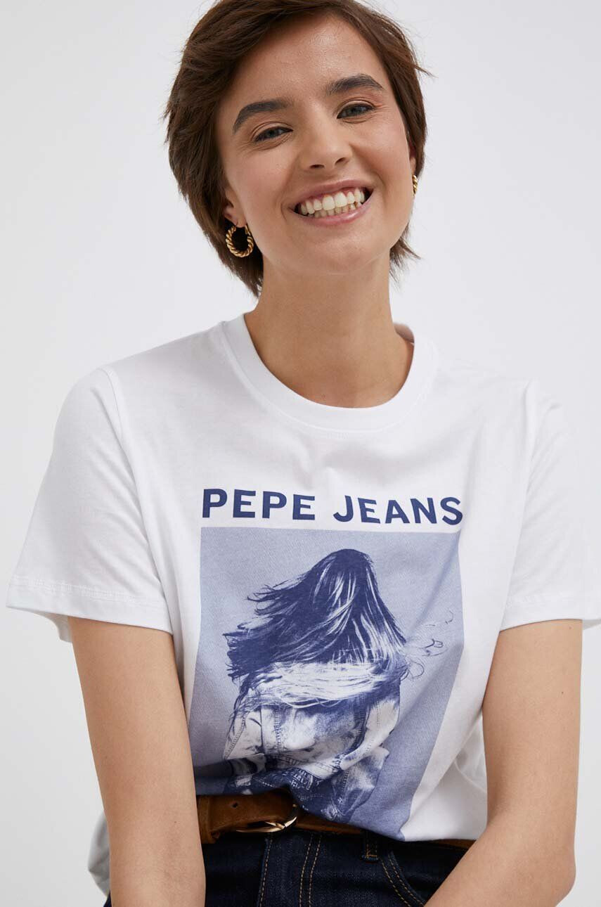 Pepe Jeans tricou din bumbac culoarea alb - Pled.ro