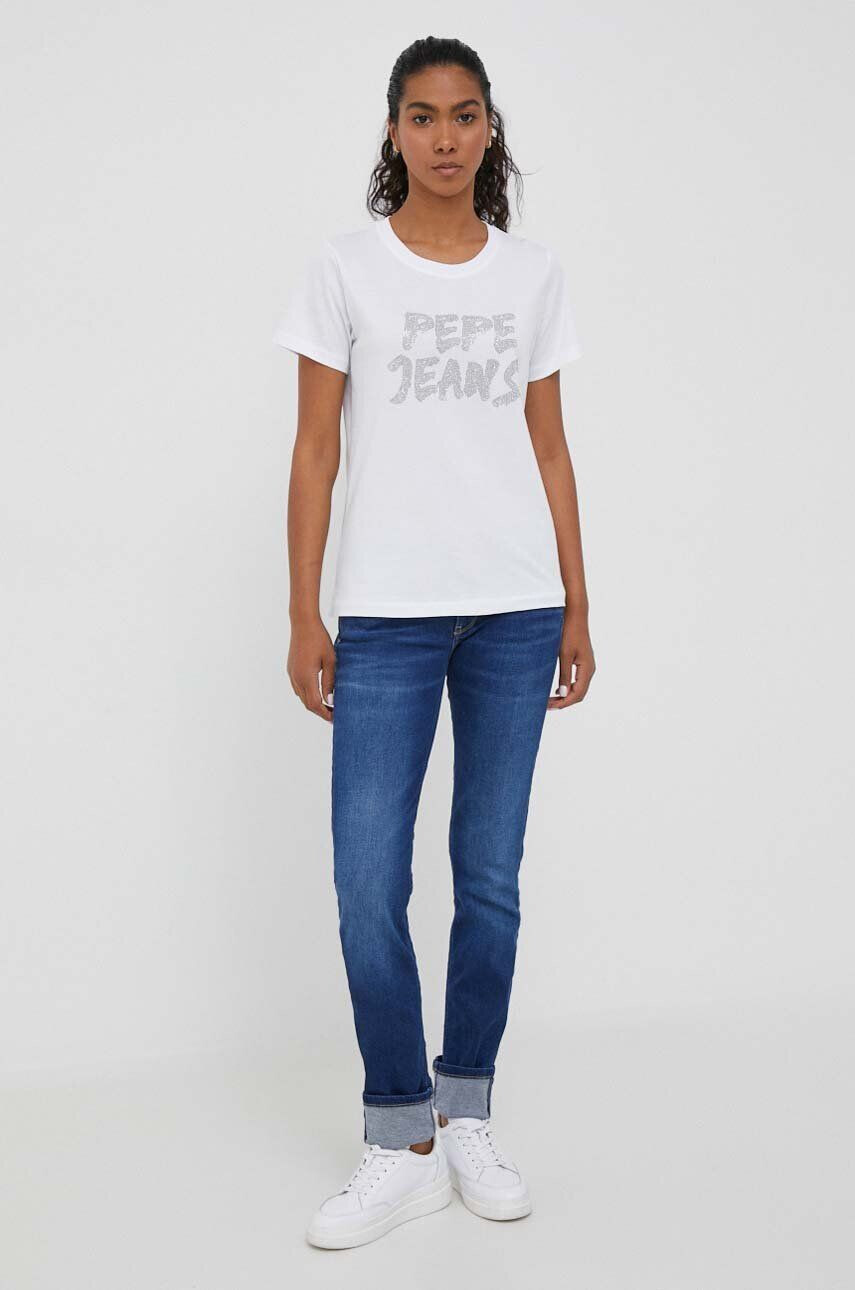 Pepe Jeans tricou din bumbac culoarea alb - Pled.ro