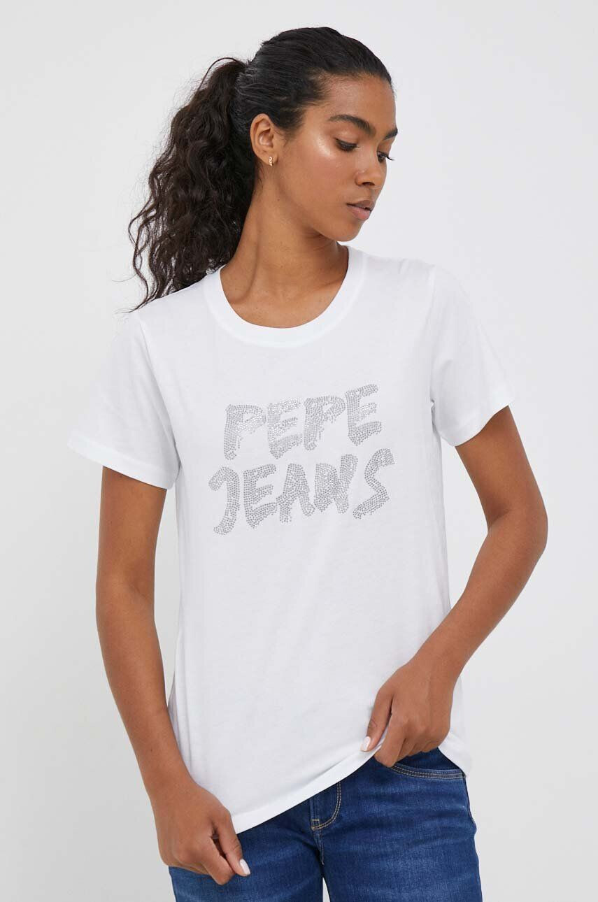 Pepe Jeans tricou din bumbac culoarea alb - Pled.ro