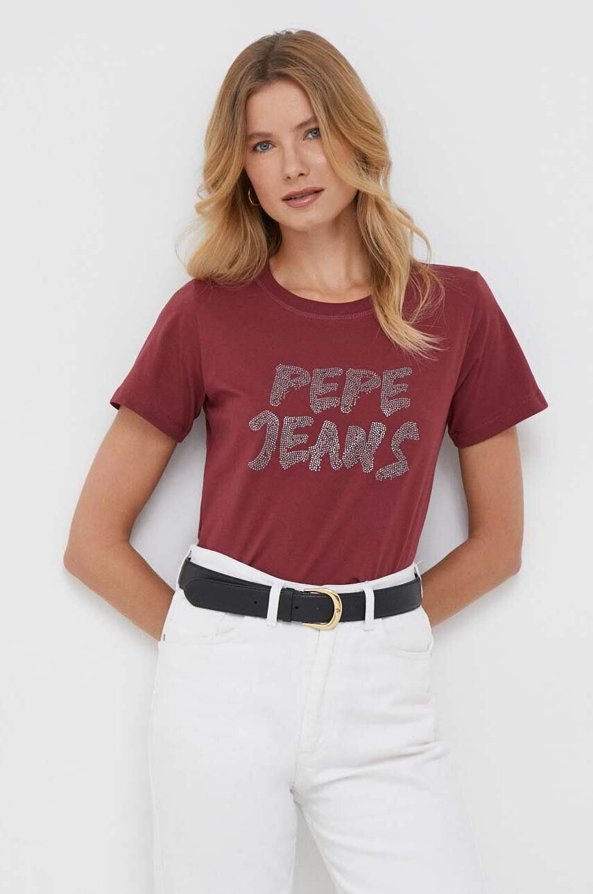 Pepe Jeans tricou din bumbac Bria culoarea bordo - Pled.ro