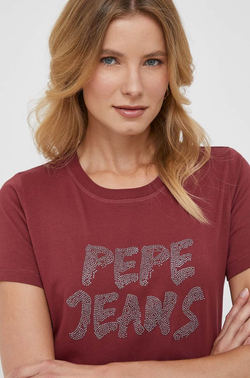 Pepe Jeans tricou din bumbac Bria culoarea bordo - Pled.ro