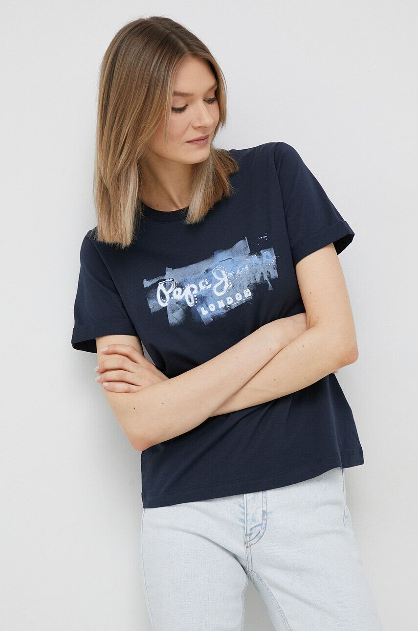 Pepe Jeans tricou din bumbac Goldie culoarea albastru marin - Pled.ro