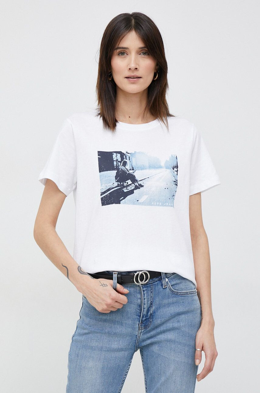 Pepe Jeans tricou din bumbac Mila culoarea alb - Pled.ro