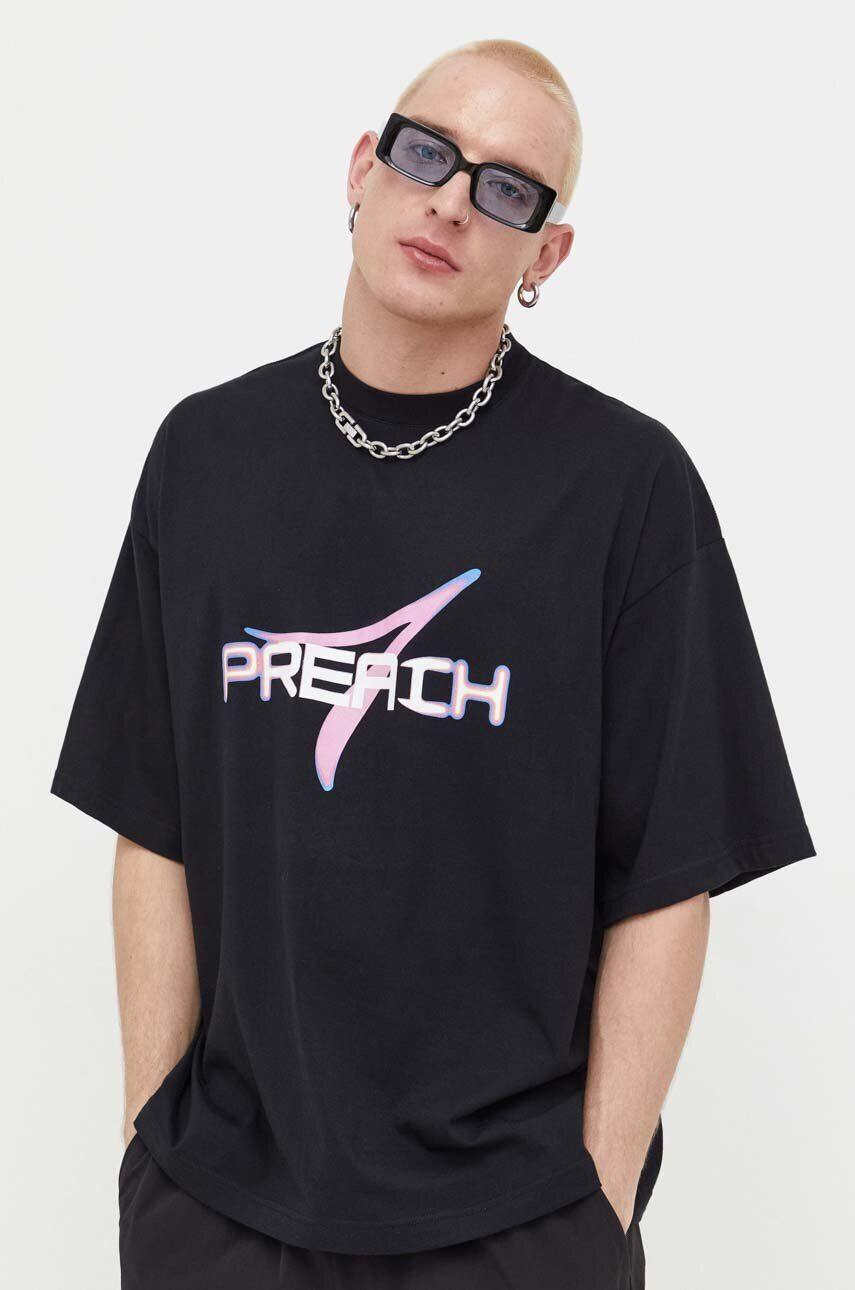 Preach tricou din bumbac culoarea negru cu imprimeu - Pled.ro