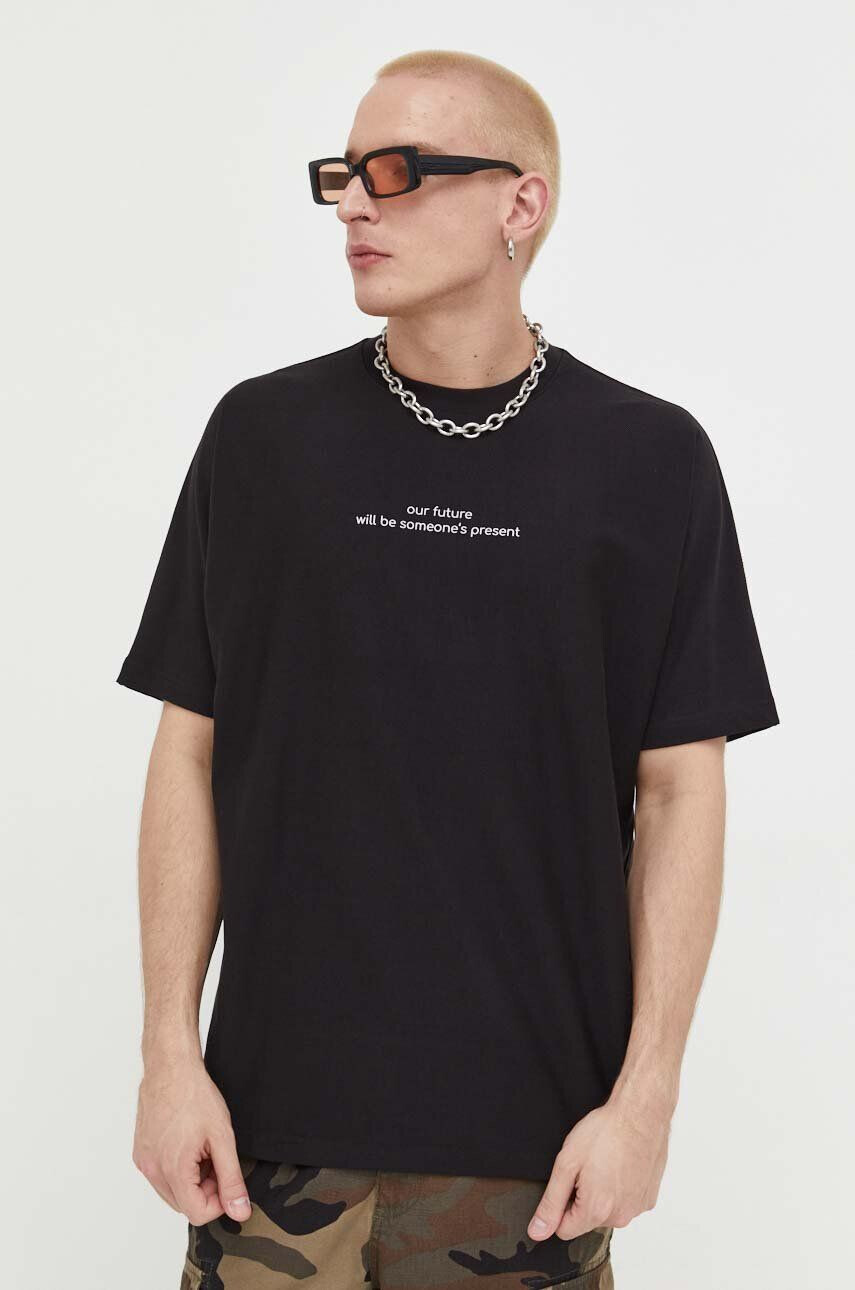 Preach tricou din bumbac culoarea negru cu imprimeu - Pled.ro