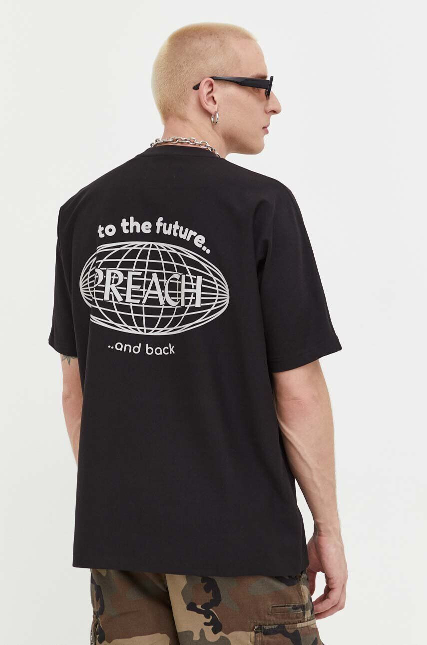 Preach tricou din bumbac culoarea negru cu imprimeu - Pled.ro