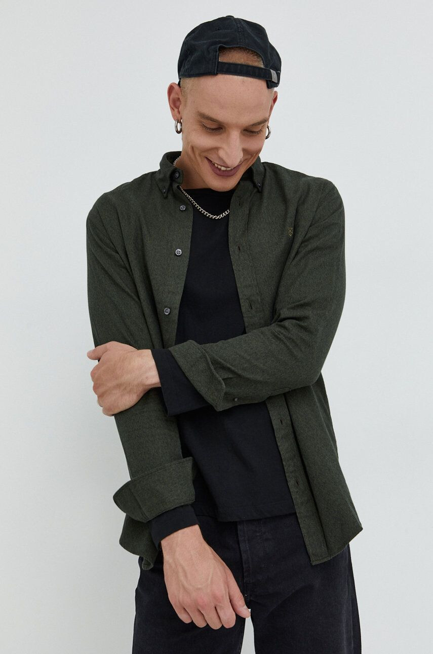 Premium by Jack&Jones camasa din bumbac barbati culoarea verde cu guler button-down regular - Pled.ro