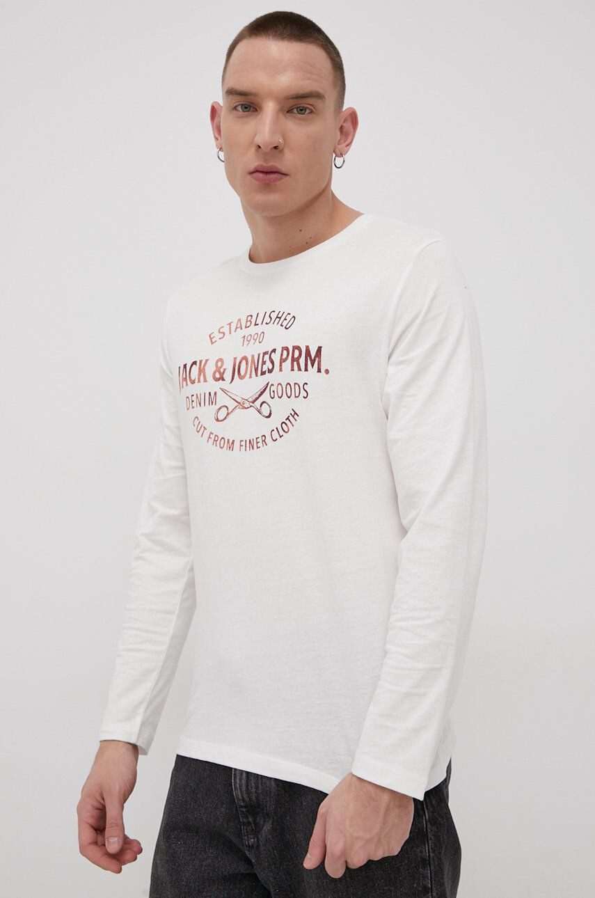 Premium by Jack&Jones Longsleeve din bumbac culoarea alb cu imprimeu - Pled.ro