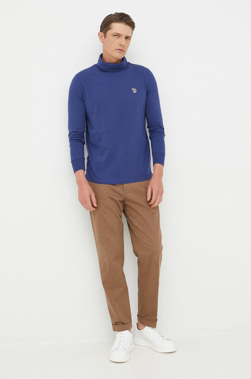 PS Paul Smith longsleeve din bumbac culoarea albastru marin neted - Pled.ro