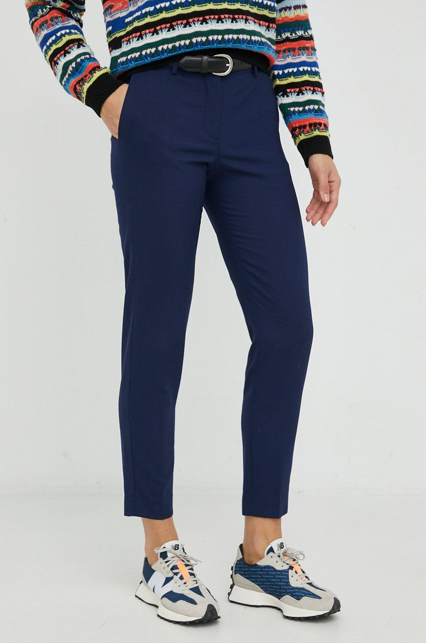 PS Paul Smith pantaloni de lana femei culoarea albastru marin fason tigareta medium waist - Pled.ro