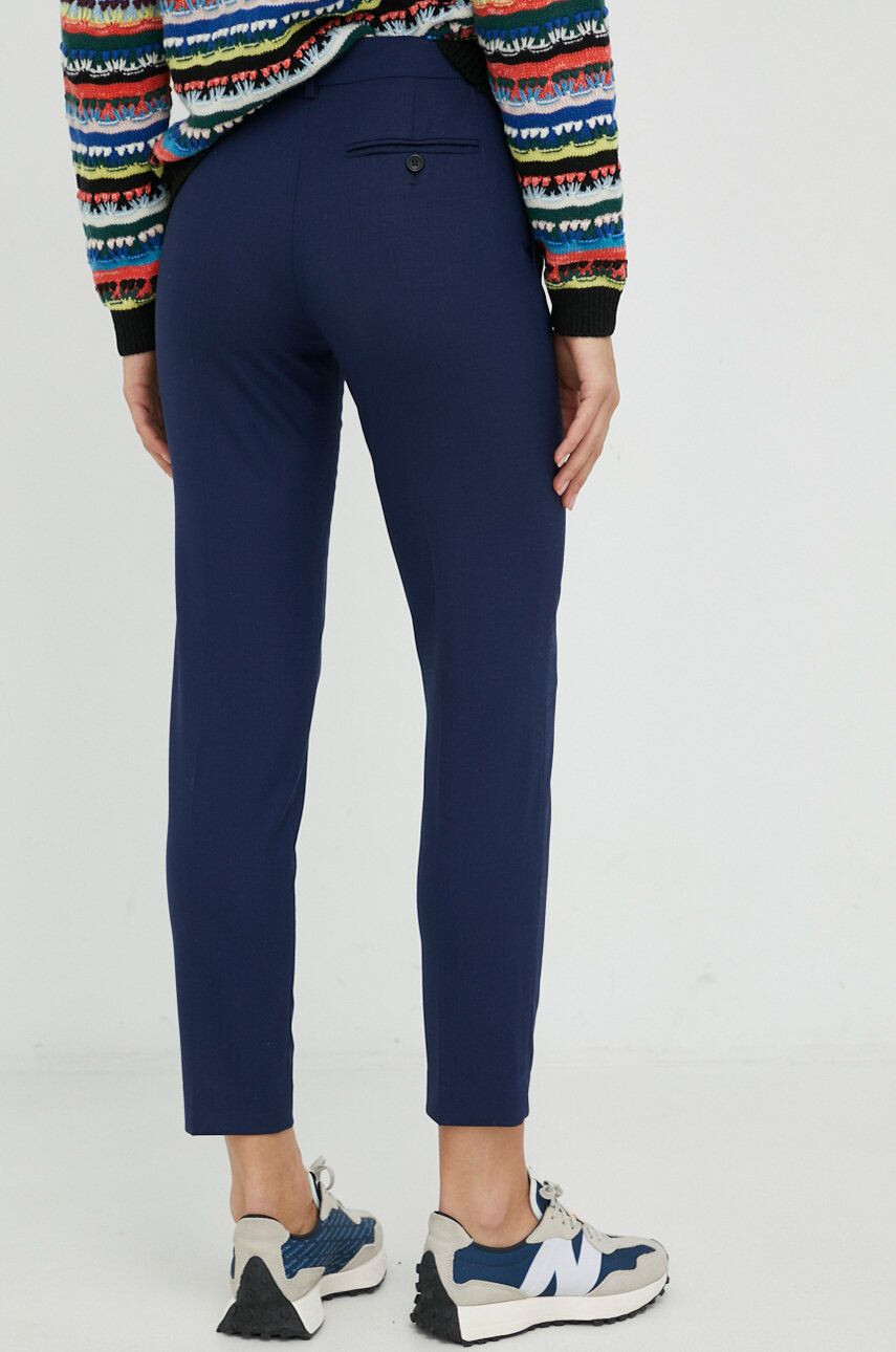 PS Paul Smith pantaloni de lana femei culoarea albastru marin fason tigareta medium waist - Pled.ro