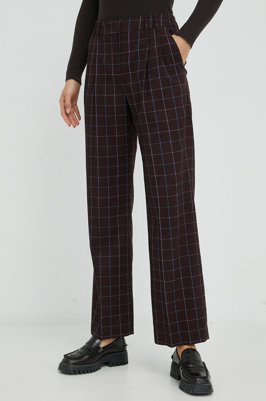 PS Paul Smith pantaloni din lana femei culoarea bordo lat high waist - Pled.ro