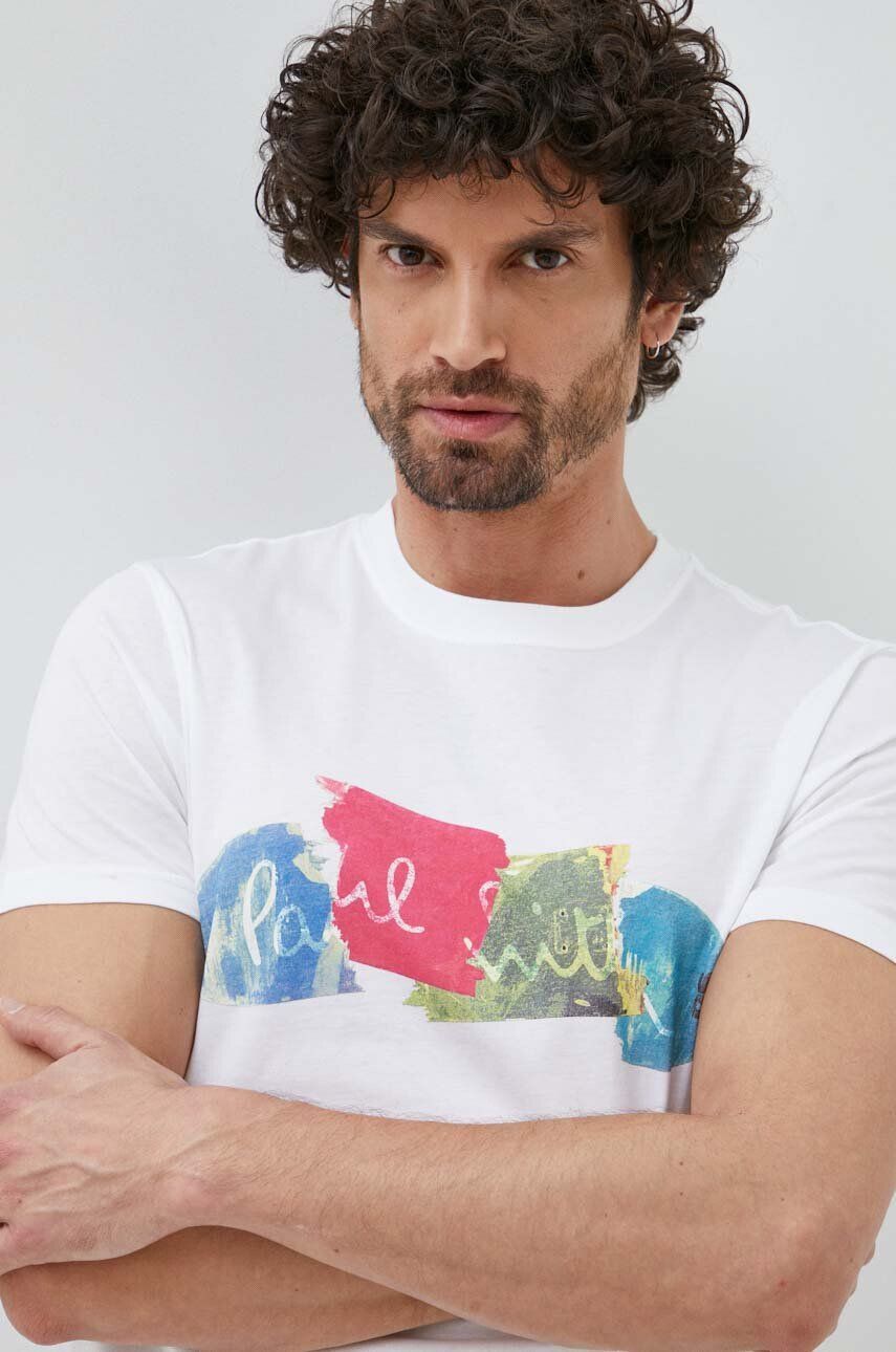 PS Paul Smith tricou din bumbac culoarea alb cu imprimeu - Pled.ro