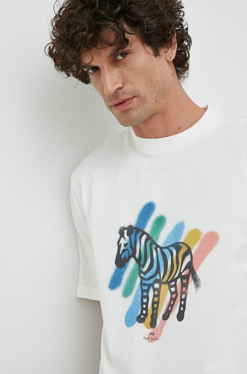 PS Paul Smith tricou din bumbac culoarea alb cu imprimeu - Pled.ro