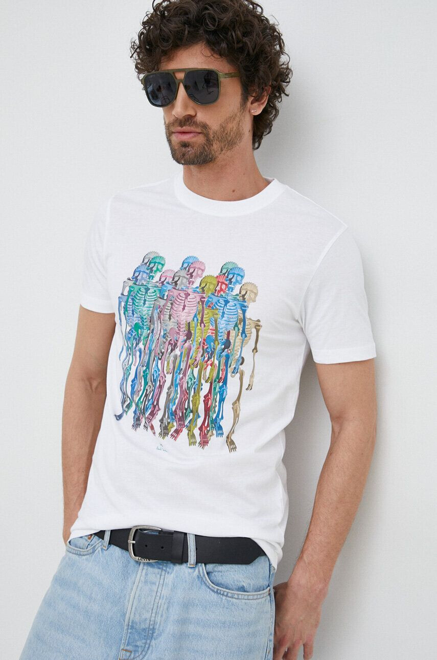 PS Paul Smith tricou din bumbac culoarea alb cu imprimeu - Pled.ro