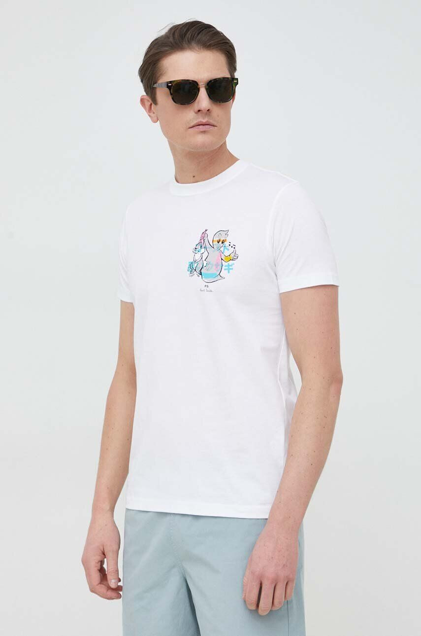 PS Paul Smith tricou din bumbac culoarea alb cu imprimeu - Pled.ro