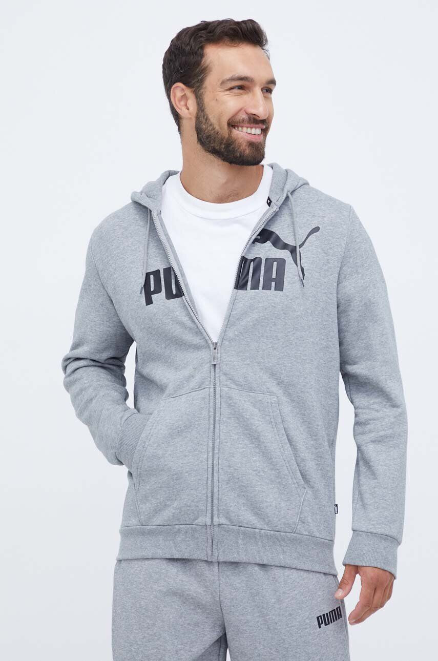 Puma bluza barbati culoarea gri cu glugă cu imprimeu - Pled.ro