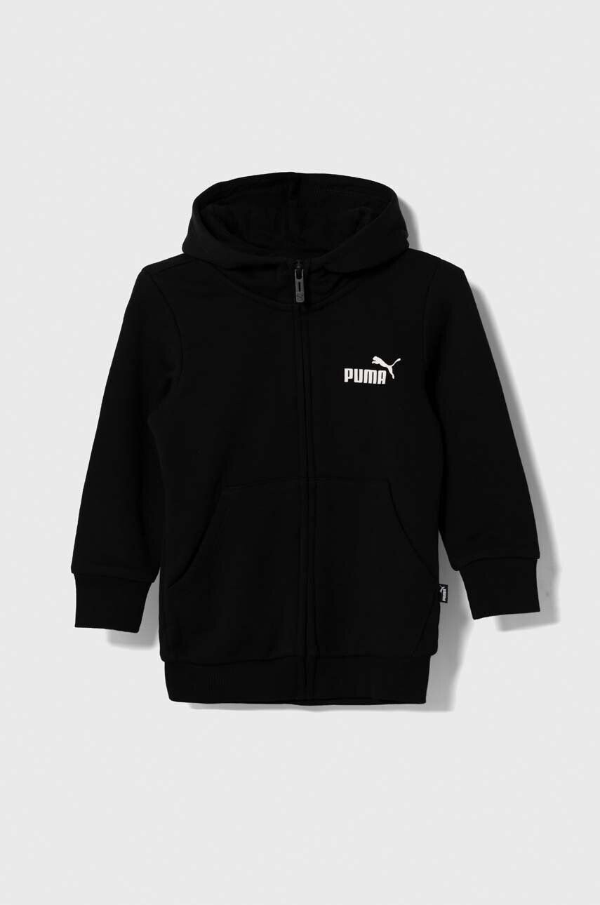 Puma bluza copii ESS Small Logo Full-Zip Hoodie TR G culoarea negru cu glugă neted - Pled.ro