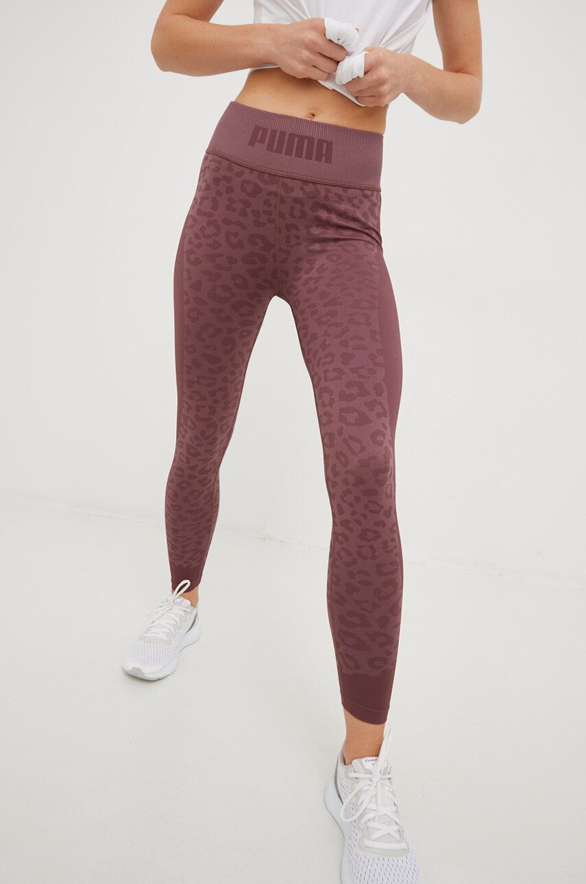 Puma leggins de antrenament Formknit Seamless femei culoarea maro modelator - Pled.ro