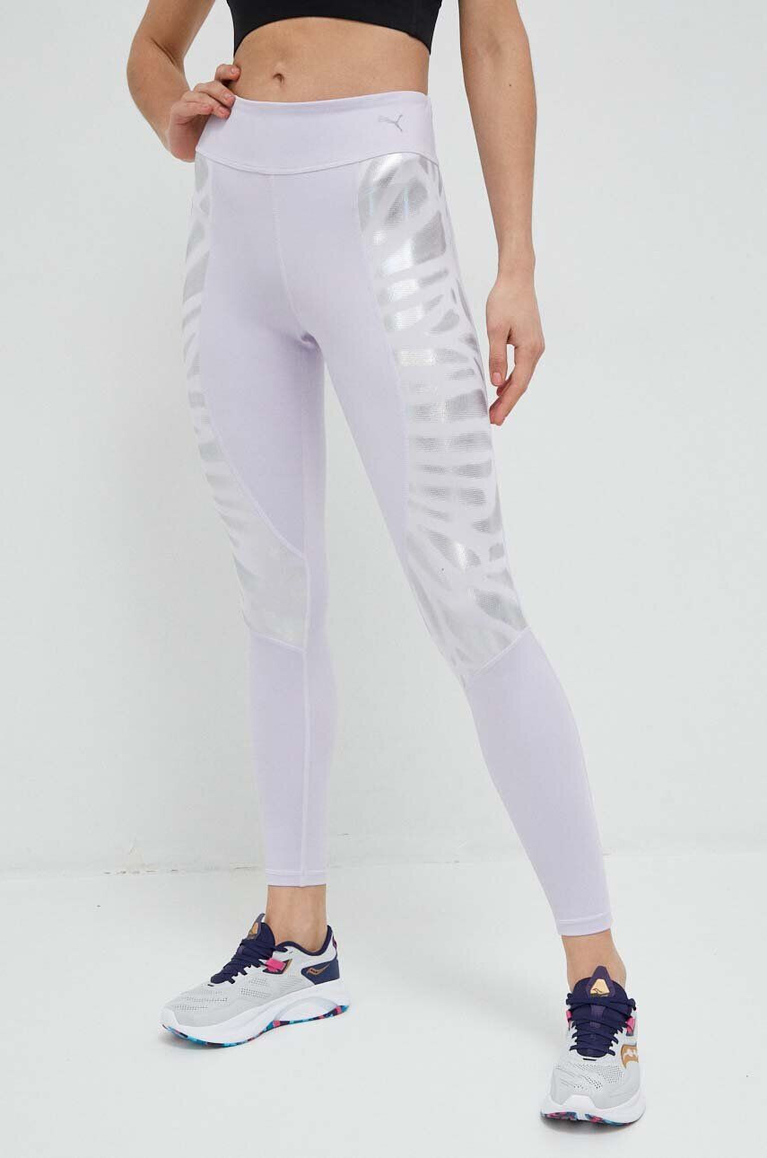 Puma leggins de antrenament Nova Shine culoarea violet cu imprimeu - Pled.ro