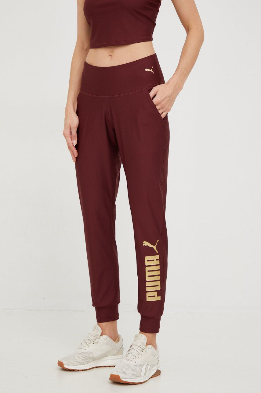 Puma pantaloni de antrenament Fit Eversculpt femei culoarea bordo cu imprimeu - Pled.ro