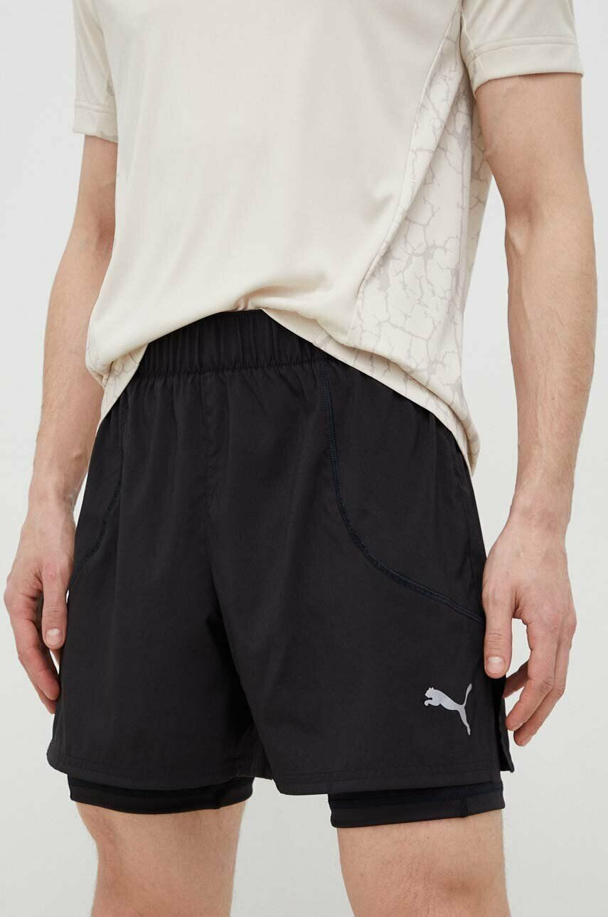 Puma pantaloni scurți de alergare culoarea negru - Pled.ro