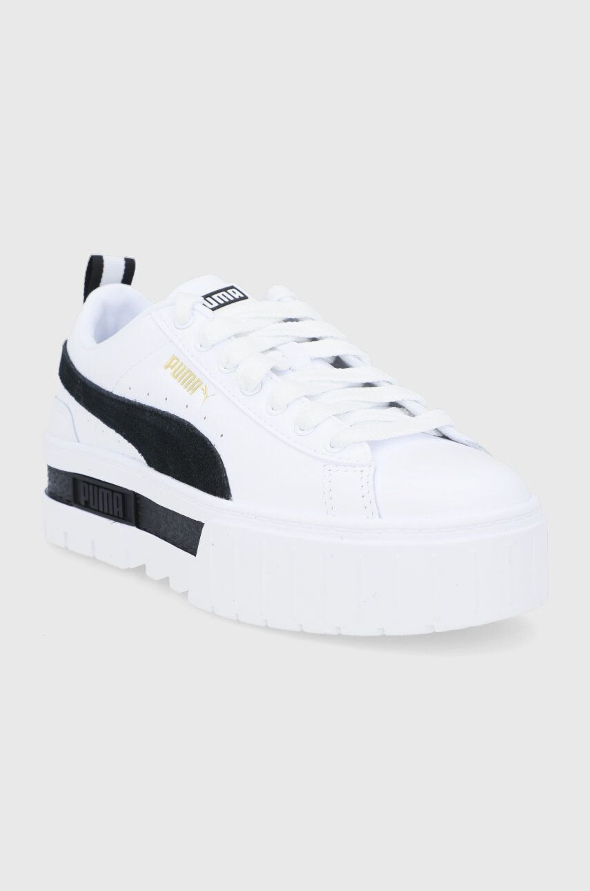 Puma pantofi Mayze Lth culoarea alb cu platforma 381983-01 - Pled.ro