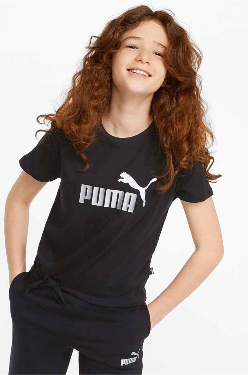 Puma tricou copii ESS+ Logo Knotted Tee G culoarea negru - Pled.ro