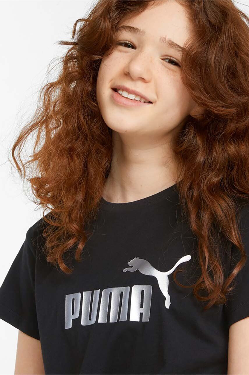 Puma tricou copii ESS+ Logo Knotted Tee G culoarea negru - Pled.ro