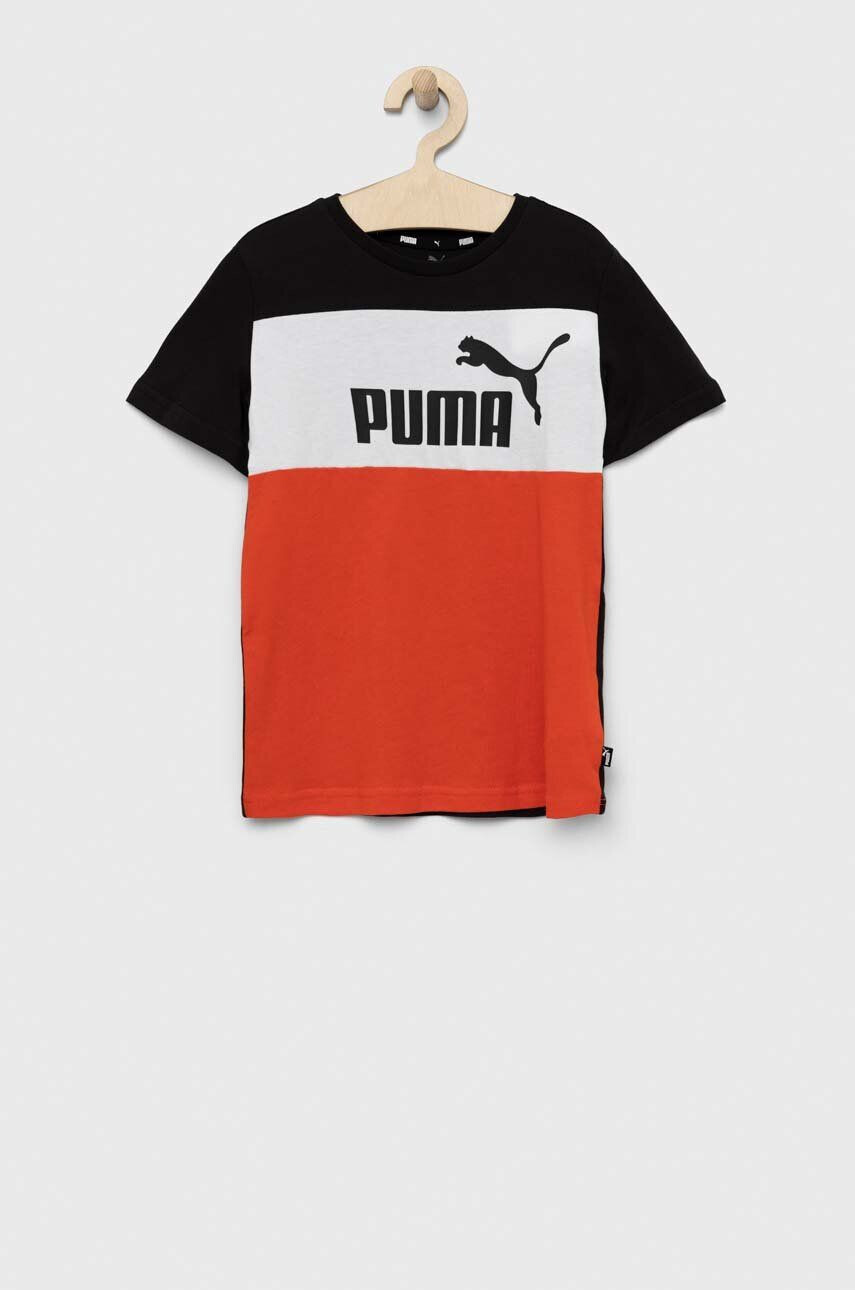 Puma tricou de bumbac pentru copii ESS Block Tee B culoarea portocaliu modelator - Pled.ro