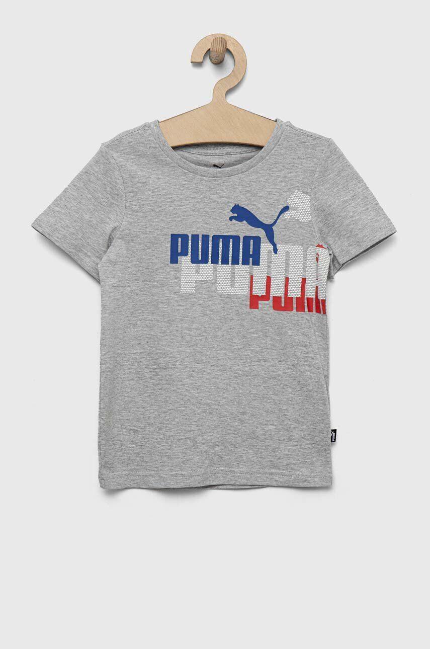 Puma tricou de bumbac pentru copii ESS+ LOGO POWER Tee B culoarea gri cu imprimeu - Pled.ro