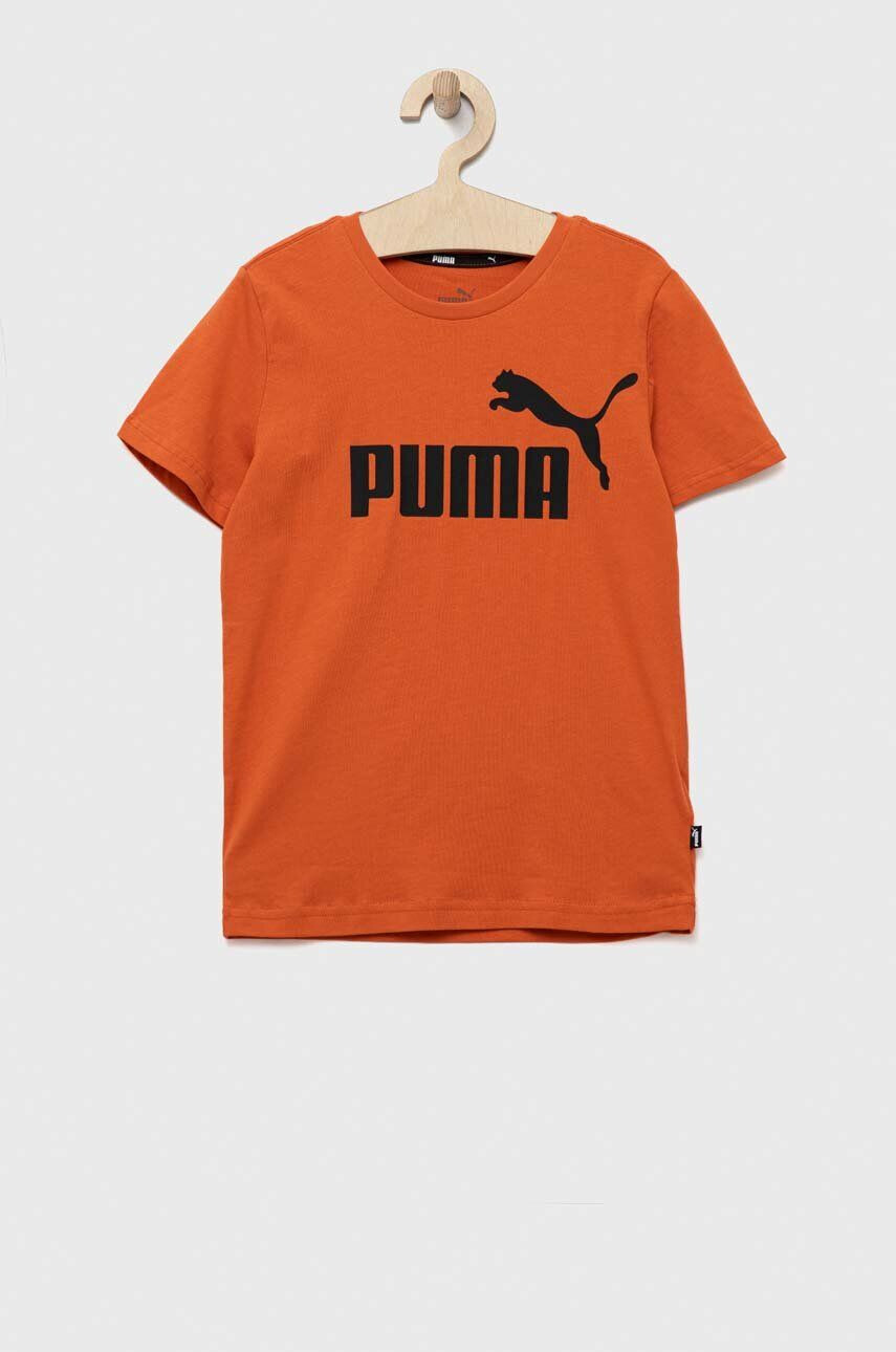 Puma tricou de bumbac pentru copii ESS Logo Tee B culoarea portocaliu cu imprimeu - Pled.ro